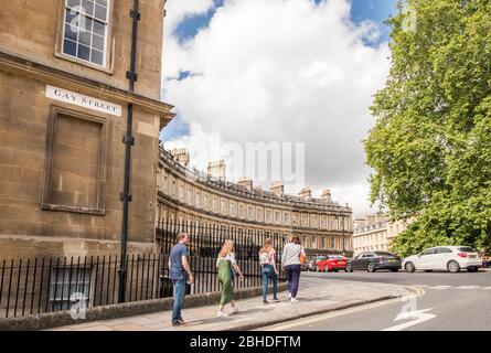 Gay Street e il Circo, architettura georgiana, Bath, Somerset, Inghilterra, GB, Regno Unito Foto Stock