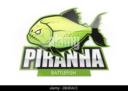 Logo piranha verde acido. Logo Vector Fish su sfondo bianco Illustrazione Vettoriale