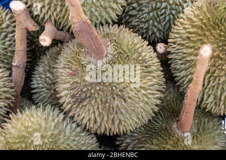 Bangkok, Thailandia - 3 marzo 2020: Frutta Durian in vendita in un mercato a Bangkok, Thailandia Foto Stock