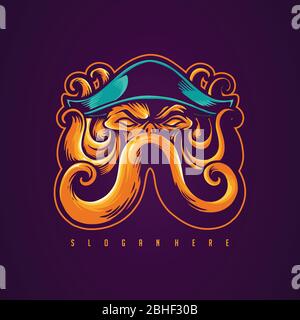 Pirate Octopus Mascot Design Illustrazione Vettoriale