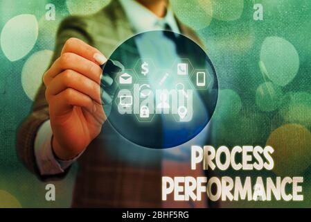 Nota di scrittura che mostra le prestazioni del processo. Il processo di Business Concept for Mectations soddisfa efficacemente le organizzazioni obiettivo Foto Stock