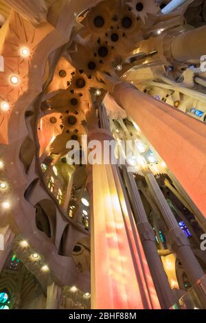 Barcellona, Spagna - Novembre 2018: Interno della chiesa della Sagrada Familia di Antonio Gaudi Foto Stock