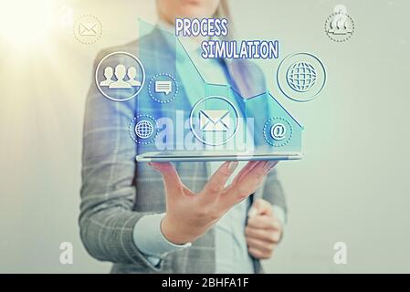 Nota di scrittura che mostra la simulazione del processo. Concetto di impresa per rappresentazione tecnica fabbricato Studio di un sistema Foto Stock