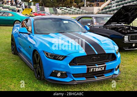 Automobili / American Made 2018 Fastback Ford Mustang esposto ad un Motor show a Melbourne Victoria Australia. Foto Stock