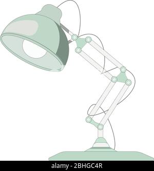 Futuristico moderno design lampada da ufficio in colori grigio-verde con fili sospesi. Illustrazione Vettoriale