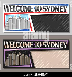 Layout vettoriali per Sydney con spazio per fotocopie, voucher decorativo con illustrazione del paesaggio contemporaneo della città di sydney di giorno e sfondo cielo crepuscolo, arte Illustrazione Vettoriale