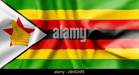 La trama della bandiera dello Zimbabwe si è increspata e si è sbriciolata di luce e ombre Foto Stock