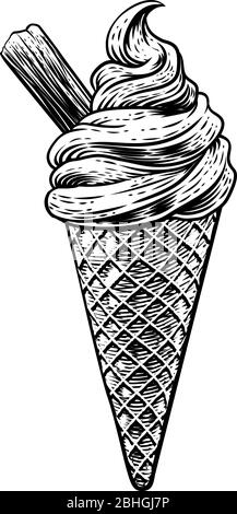 Cono gelato xilografia vintage stile di attacco Illustrazione Vettoriale