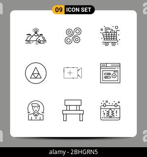 Confezione da 9 profili creativi di simboli, segni, carrello, rune, trolley elementi di design vettoriale modificabili Illustrazione Vettoriale