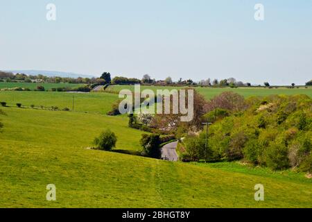 Vista sulla campagna del Buckinghamshire verso la Brimmers Farm e Princes Risborough, Regno Unito Foto Stock