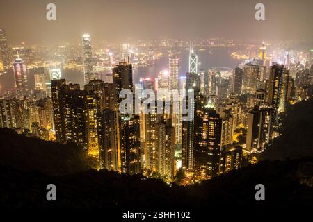 Panorama dello skyline del centro di Hong Kong, Hong Kong. Ottobre 2015 Foto Stock