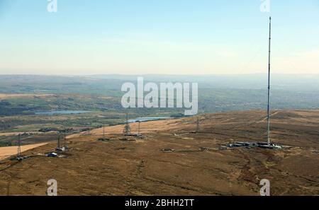 Veduta aerea del trasmettitore televisivo Belmont a Winter Hill vicino a Bolton, Lancashire Foto Stock