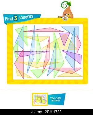 gioco educativo per bambini e adulti sviluppo di attenzione, iq. Gioco di compito per i bambini trovare 3 quadrati Illustrazione Vettoriale