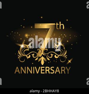 celebrazione del 7° anniversario. logo del 7° anniversario con colore oro, lamina, luccichio Illustrazione Vettoriale