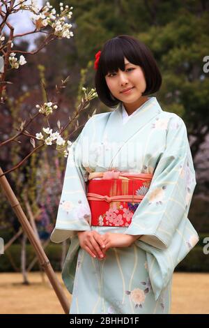 Una girlla giapponese nel distretto di Gion, Kyoto, Honshu, Giappone, Asia orientale Foto Stock