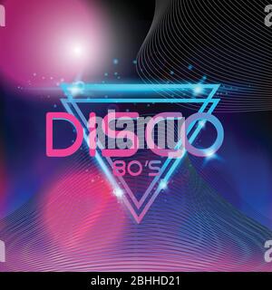 Stile retro anni '80 disco design neon. Paesaggio con griglia di stile anni '80 retro Illustrazione Vettoriale