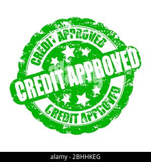 Credito approvato, timbro di approvazione della banca. Vettore credito pre-approvato accettato, ipoteca o denaro contante, banner approvato prestito illustrazione Illustrazione Vettoriale