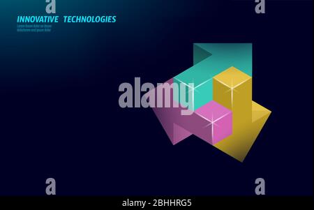 Le frecce 3D brainstorming concetto di soluzioni di modo diverso. Modello banner consulente per la risoluzione di problemi di business idea. Vettore di sviluppo del lavoro di squadra Symbol Illustrazione Vettoriale