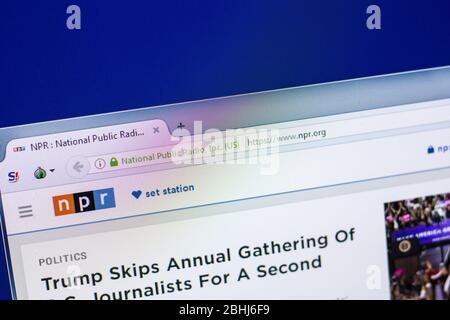 Ryazan, Russia - 29 aprile 2018: Homepage del sito web della radio pubblica nazionale sul display del PC, url - NPR.org. Foto Stock