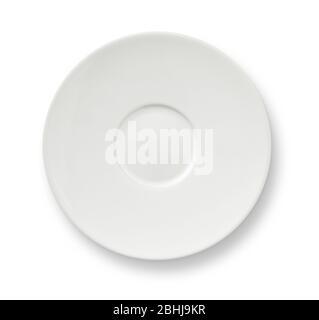 Piattino in ceramica bianca isolato su fondo bianco Foto Stock
