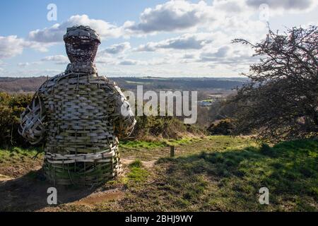 Guardando sopra la valle dell'usura da sud di Durham City con l'uomo di vimini Foto Stock