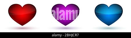 Icona a forma di cuore. Set di cuori lucidi luminosi. Illustrazione vettoriale. Forme colorate del cuore isolate. Illustrazione Vettoriale