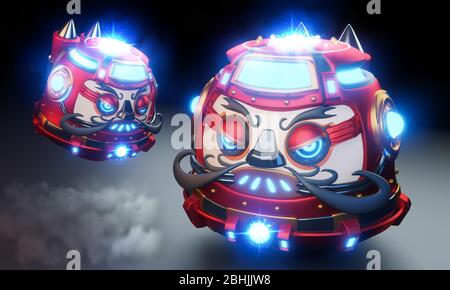 Daruma bambola robot giapponese disegno .3D rendering Foto Stock