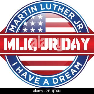 Il simbolo del design Martin Luther King Jr. Day o MLK JR. Disegno di emblema della lettera del giorno sullo sfondo bianco. Elemento di design biglietto d'auguri, banner, poster, ba Illustrazione Vettoriale