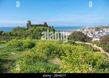 Hastings Castle, East Sussex, Regno Unito Foto Stock