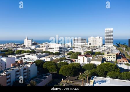 Vista aerea sul centro di Santa Monica California sull'Oceano Pacifico Foto Stock