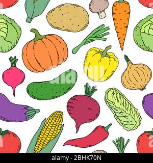 modello con verdure tirate a mano Illustrazione Vettoriale
