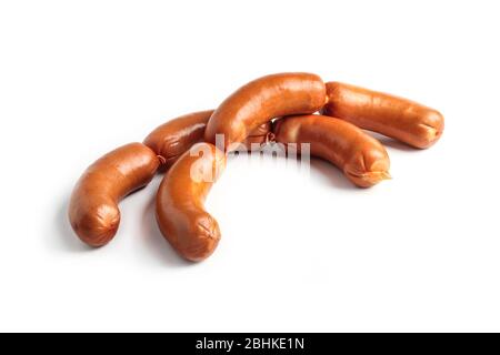 Salsicce da vicino isolate su sfondo bianco Foto Stock