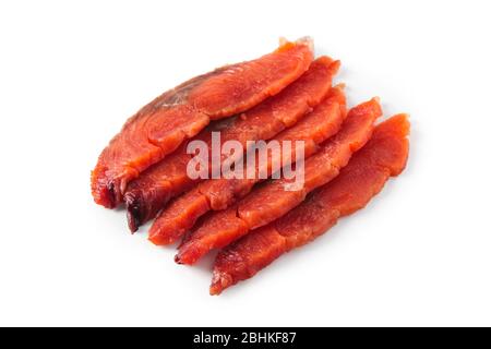 Pesce rosso tagliato isolato su sfondo bianco Foto Stock