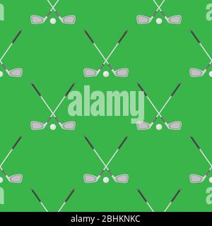 Golf modello senza cuciture. Estate Sport sfondo. Palline e bastoni isolati su Green Illustrazione Vettoriale