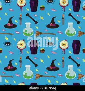Modello Vector senza giunture per Halloween. I modelli di Halloween possono essere utilizzati per album, carta, stampa tessile, copertina. Collezione vettoriale di Halloween celebrb Illustrazione Vettoriale