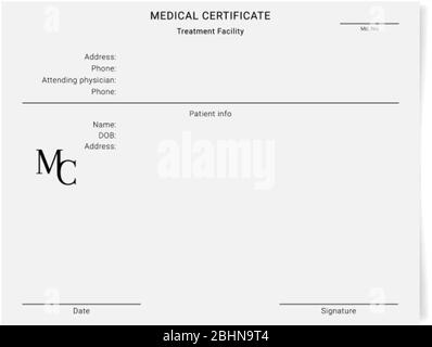 Modello di certificato medico. Forma vuota dei risultati di un esame sanitario Illustrazione Vettoriale