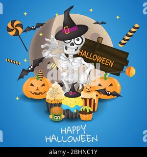 Carino Halloween caratteri illustrazione del modello vettoriale. Illustrazione Vettoriale