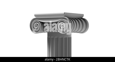 Parte pilastro piedistallo, antico greco bianco colore marmo pietra, colonna stile ionico isolato su sfondo bianco, Presentazione ad template. illus 3d Foto Stock
