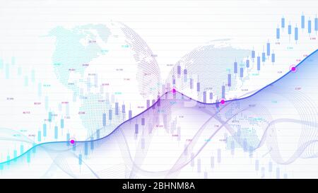 Mercato azionario e exchange. Candela di Business stick diagramma grafico del mercato azionario Investimenti trading. Dati sulla borsa. Punto rialzista, andamento del grafico Illustrazione Vettoriale