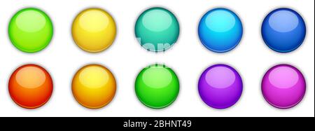 Set di pulsanti rotondi lucidi. Illustrazione vettoriale. Pulsanti colorati isolati su sfondo bianco. Pulsanti realistici Illustrazione Vettoriale