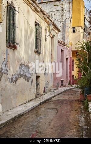 Casa tradizionale a anafiotika plaka Atene grecia Foto Stock