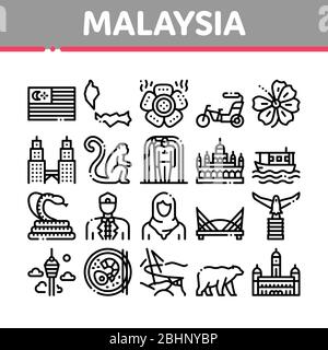 Malaysia National Collection Icons Set vettore Illustrazione Vettoriale