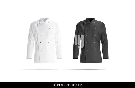Set di mockup bianco e nero della giacca da chef, vista frontale Foto Stock