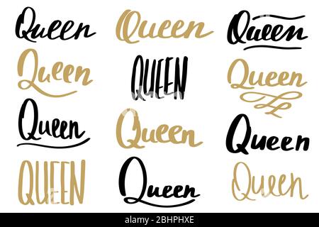 Scritta queen. Testo scritto a mano per la festa di compleanno. Design trendy per stampe di t-shirt, custodie per telefoni, tazze o poster. Illustrazione vettoriale Illustrazione Vettoriale