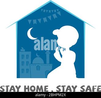 Santo Ramadan mese Coronavirus saluto, soggiorno a casa stare al sicuro Illustrazione Vettoriale