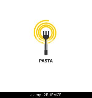 Forchetta e pasta logo minimal, simbolo della pasta, cibo italiano, elemento menu con spaghetti, simbolo piatto grafico vettoriale Illustrazione Vettoriale