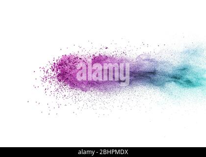 Esplosione di polvere multicolore astratta su sfondo bianco. Foto Stock