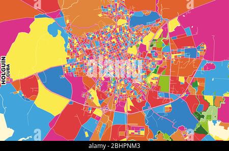 Mappa vettoriale colorata di Holguín, Holguín, Cuba. Modello Art Map per autostampare opere d'arte murali in formato orizzontale. Illustrazione Vettoriale