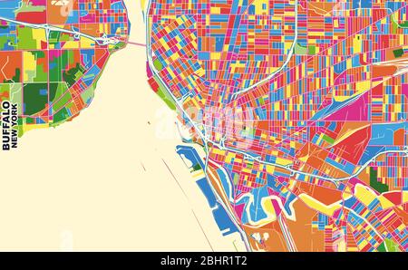 Mappa vettoriale colorata di Buffalo, New York, U.S.A. Modello Art Map per autostampare opere d'arte murali in formato orizzontale. Illustrazione Vettoriale