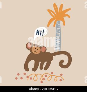 Carino cartone animato scimmia vettore infantile illustrazione. Illustrazione Vettoriale